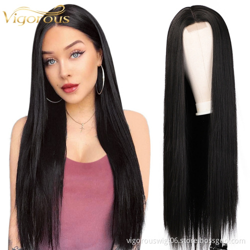 Hot sell cheap good quality hair european long straight ombre premium fiber heat resistant synthetic hair lace wigs in bulk